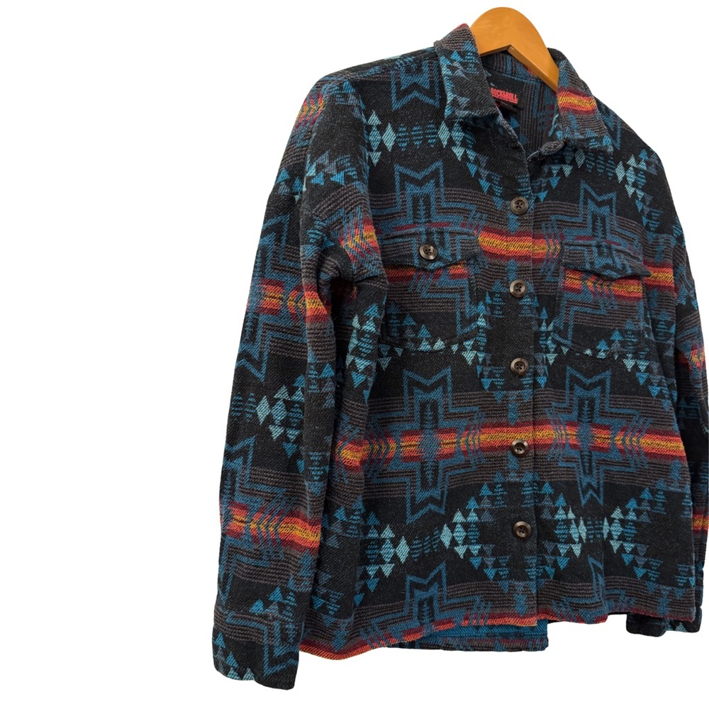Rock & Roll Denim Western Aztec Button-Up Shirt Jacket, Size L Shacket Cowgirl - Picture 5 of 10